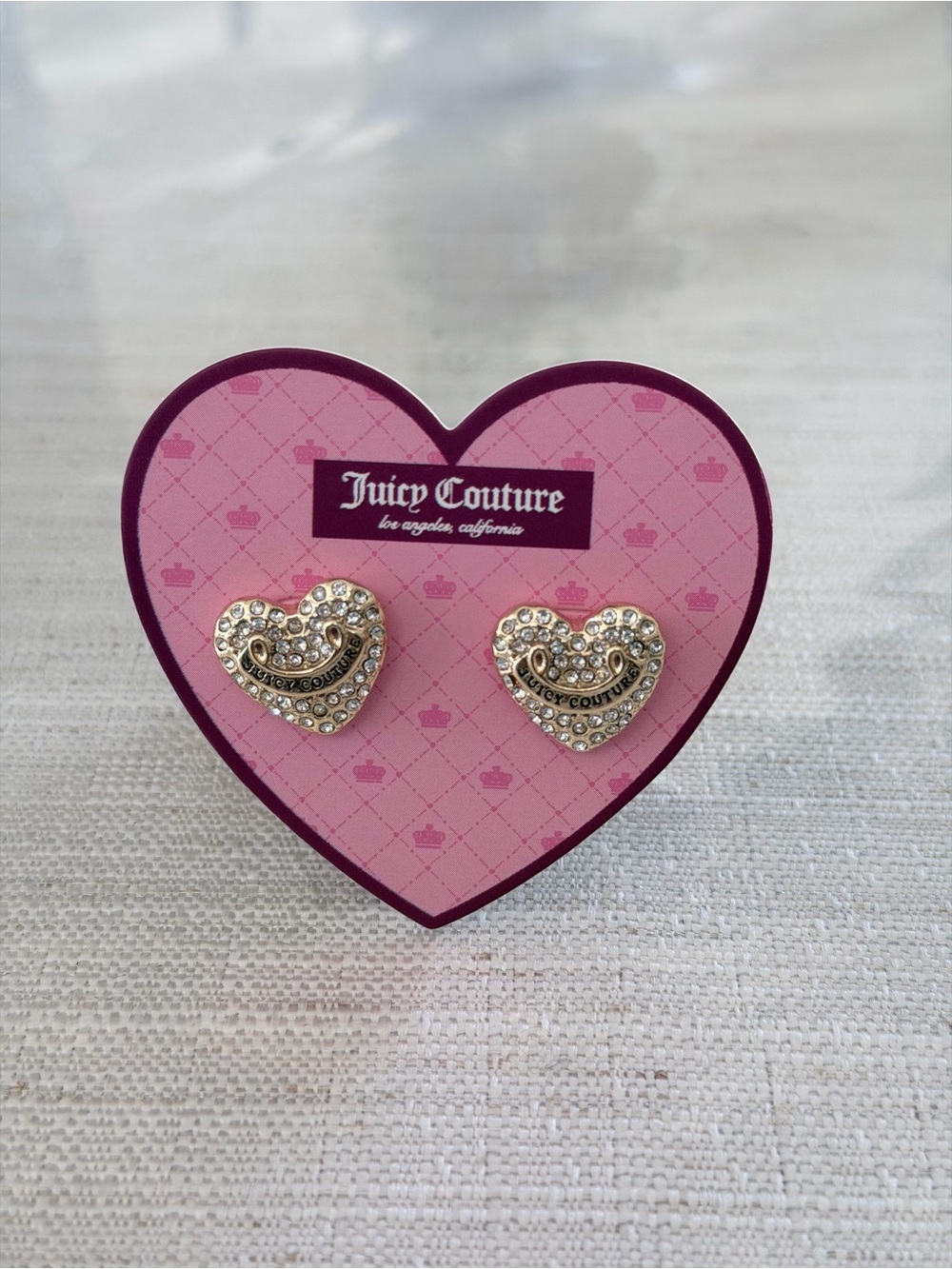 Juicy Couture Gold Crystal Heart Stud Earrings